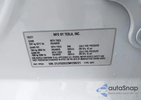 2021 Tesla Model Y Long Range Dual Motor All-Wheel Drive из США, поврежденный, VIN 5YJYGDEE2MF299721